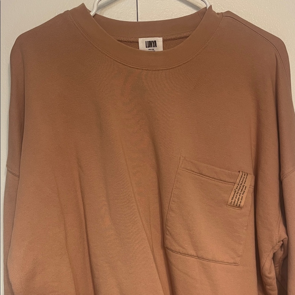 Lunya Silksweats Reversible Pocket Sweatshirt in beige/dusty rose size XL